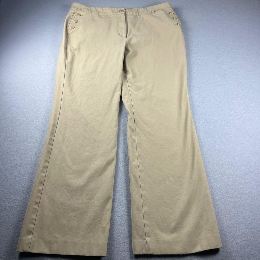 Talbots Womens Khaki Tan Sailor Button Wide Leg Trousers Dress Pants Size 14